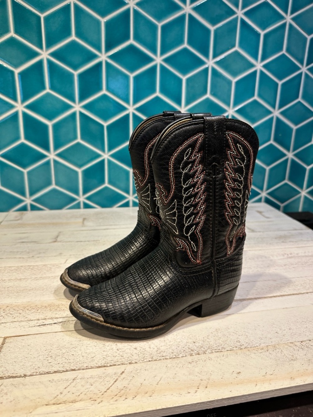 Kids Durango Black Western Cowboy Boots with Embroidered Detail